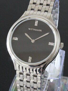 Wittnauer Ladies Quartz Watch 8 Hand Set Diamonds Minimalist Dial 34mm